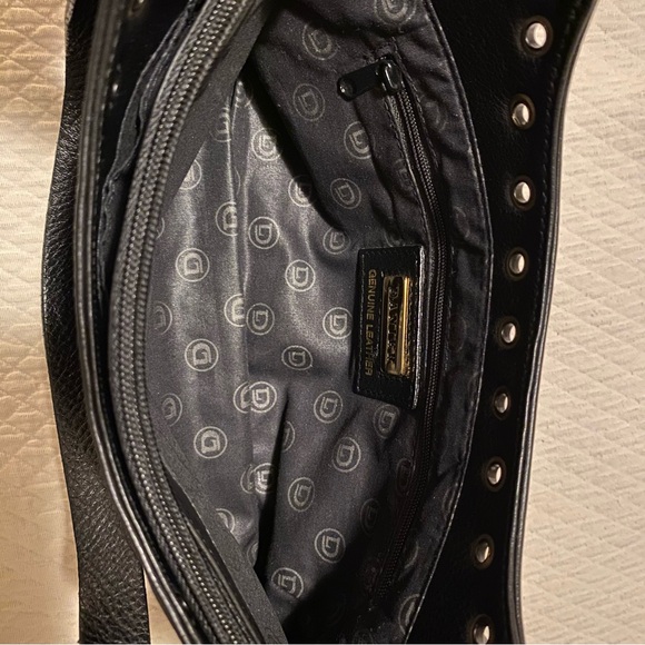 DANIER LEATHER 3in1 Curved Moon Handbag / Clutch - Brass Eyelet Grommets Studs - Picture 9 of 10